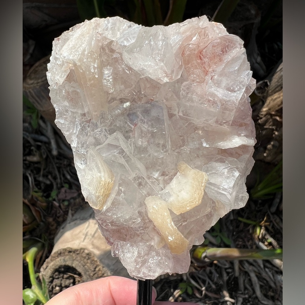 Quartz Crystal with Pink Amethyst and Calcite Inclusions